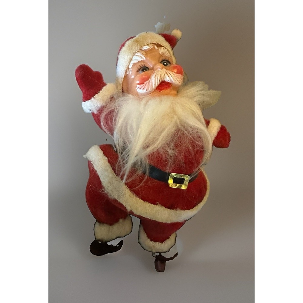 Vintage Flocked Dancing Santa Figurine 1950s MCM - Missing Stand